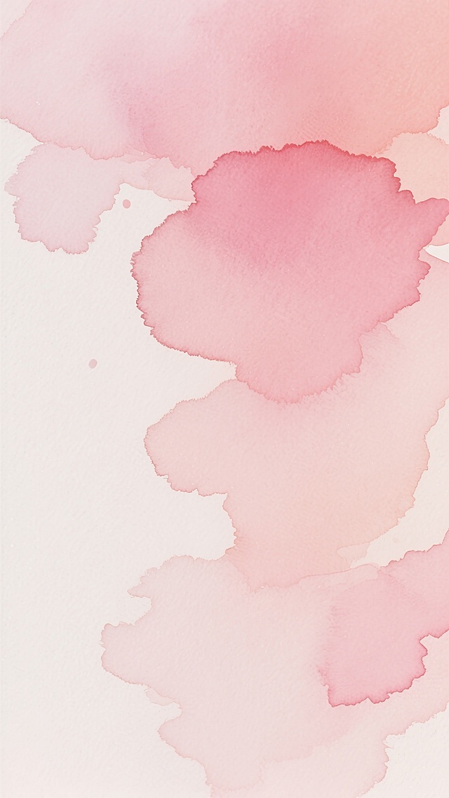 水彩风格背景，轻盈透明的晕染效果，柔和的笔触质感，大面积的留白与不规则色块交融，整体呈现出朦胧梦幻的氛围，主色调改为温暖的粉色系，从浅粉到深粉的渐变过渡，保留原有的柔和光影和通透质感，色彩和谐统一，营造出温馨浪漫的视觉感受。