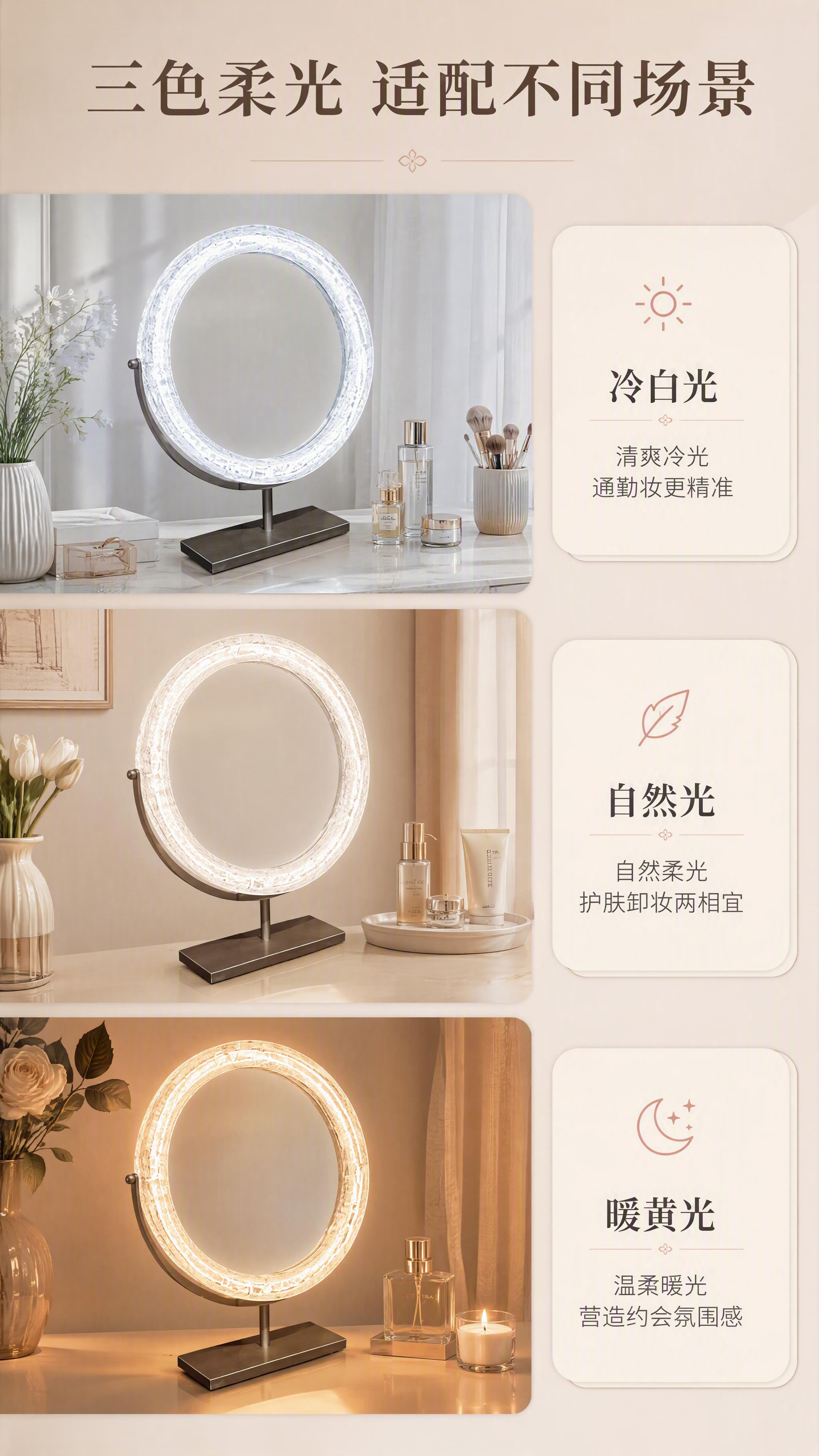 [商品] 使用【图1】圆形化妆镜；保留环形亚克力边框、金属立柱… - 图片创意预览