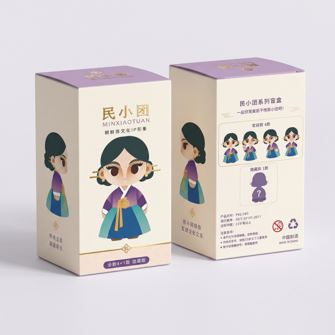 将图中的平面展开图和立体效果图分开，生成两个独立的图片，首先单独生成干净背景的盲盒立体效果图，保留正确的颜色和设计预览效果