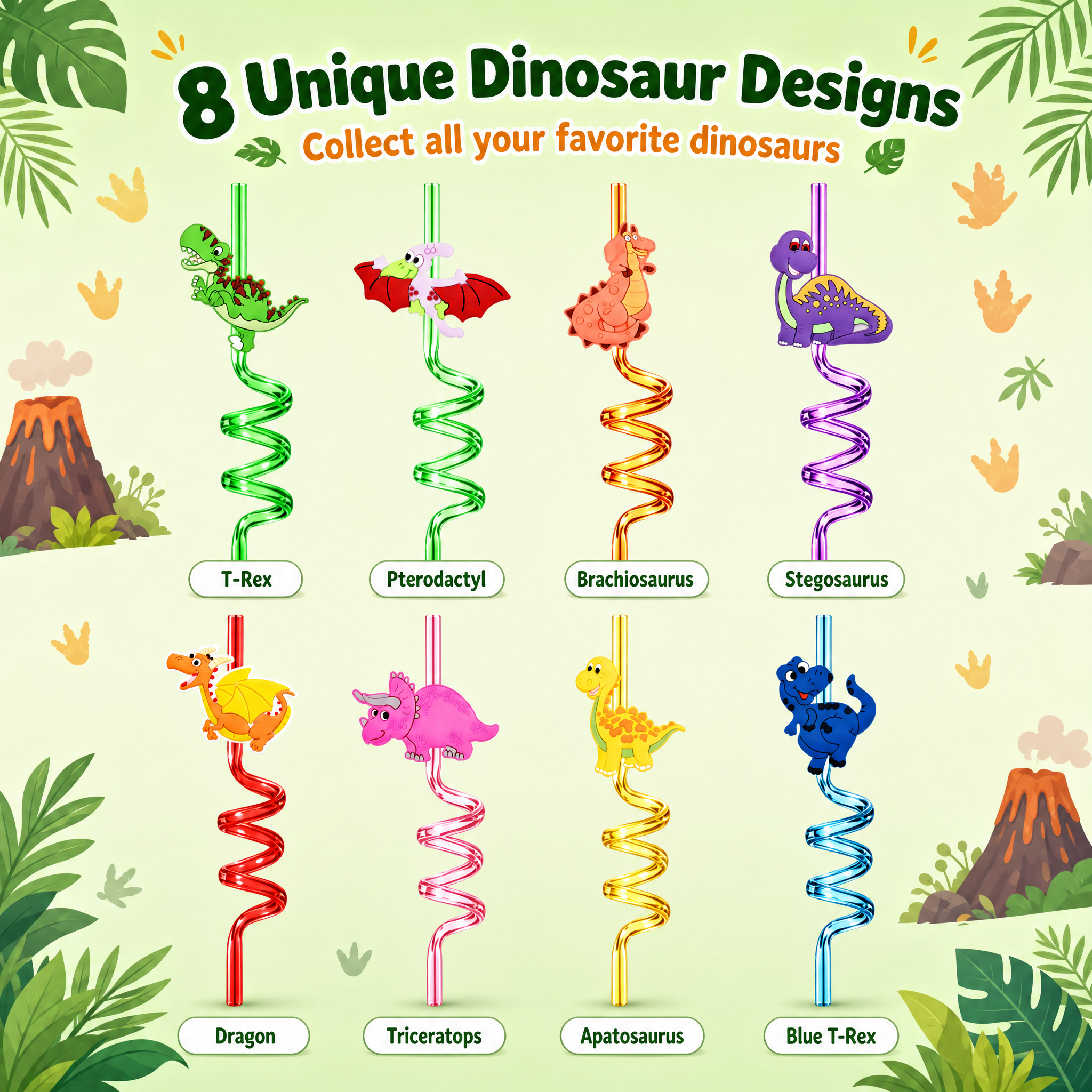 [主图-7] Dinosaur Spiral Straws 8… - 图片创意预览