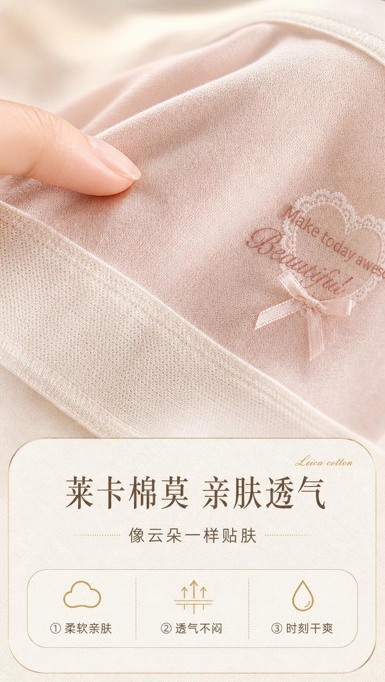 [商品] 使用【图2】浅粉色超弹莱卡棉内裤局部；商品处理：保留… - 图片创意预览