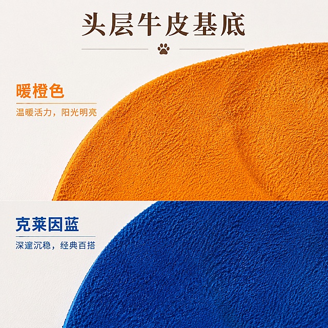 根据产品特性生成五张主图，比例 600*600px，第一张两种种颜色规格在一起参考「图片1」，第二张蓝色参考产品「图片1」，第三张橙色参考产品「图片1」，第四雕刻细节「图片1」，第五张皮料「图片1」，注意主图产品比例保持一致