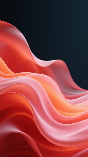 以红色为主色调，由深到浅的渐变过渡，融合橘红、粉红等暖色调，呈现出流动的丝绸质感，光滑细腻的表面带有柔和的光泽，波浪状的曲线形态，轻盈飘逸，具有层次感和立体感，整体画面简洁大气，营造出温暖、优雅、灵动的氛围。预览效果
