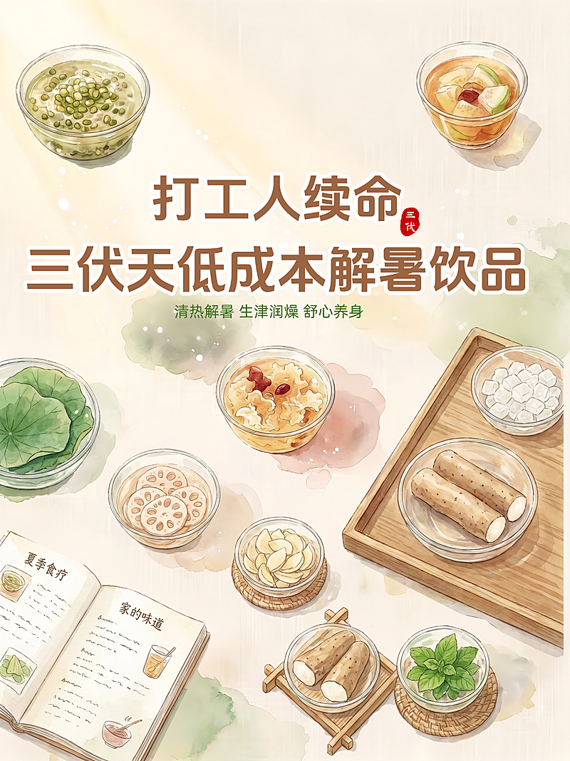 小红书三伏天养生饮品宣传手绘插画风小红书封面