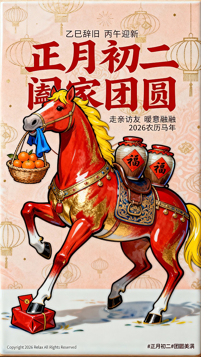 马年初二瓷板画