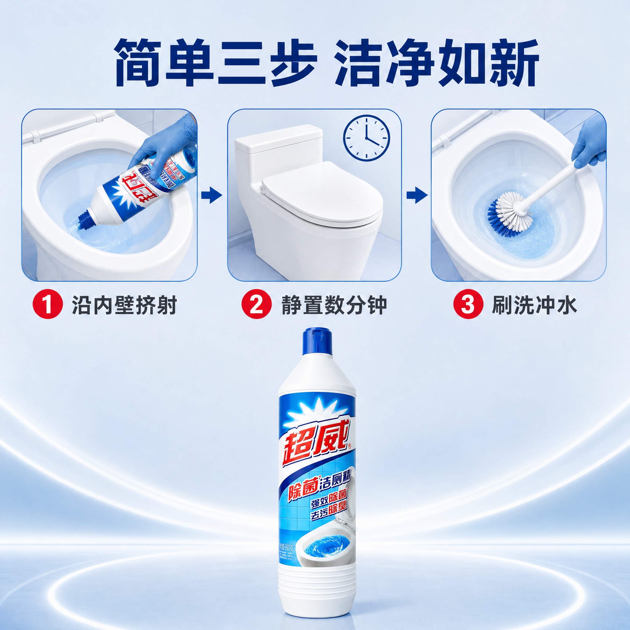 [主图-3] 超威除菌洁厕精900g 使用方式介绍图，操作步骤… - 图片创意预览