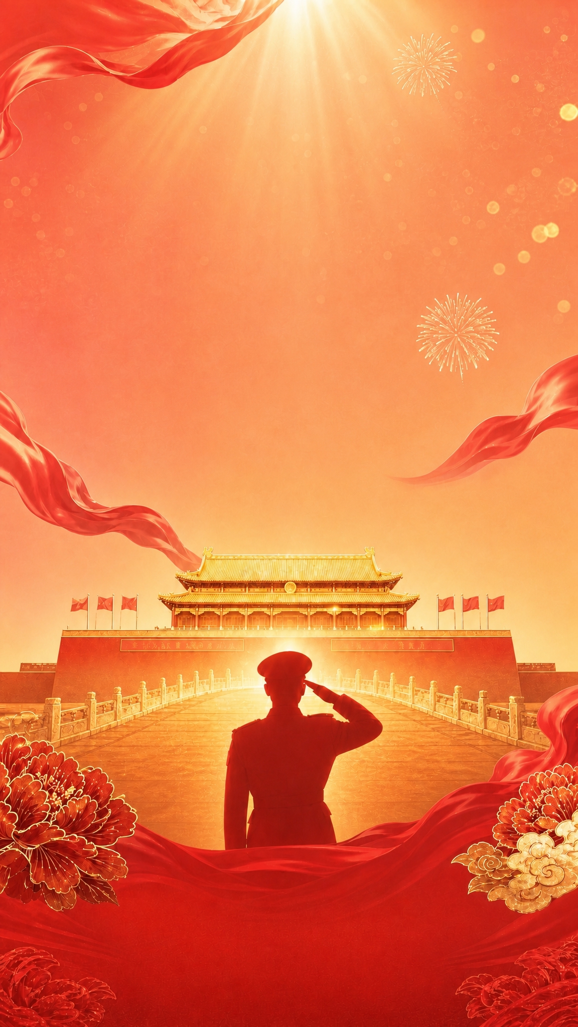 基于这张国庆节海报进行修改：将整体背景颜色调亮，加入更多浅色调… - 图片创意预览
