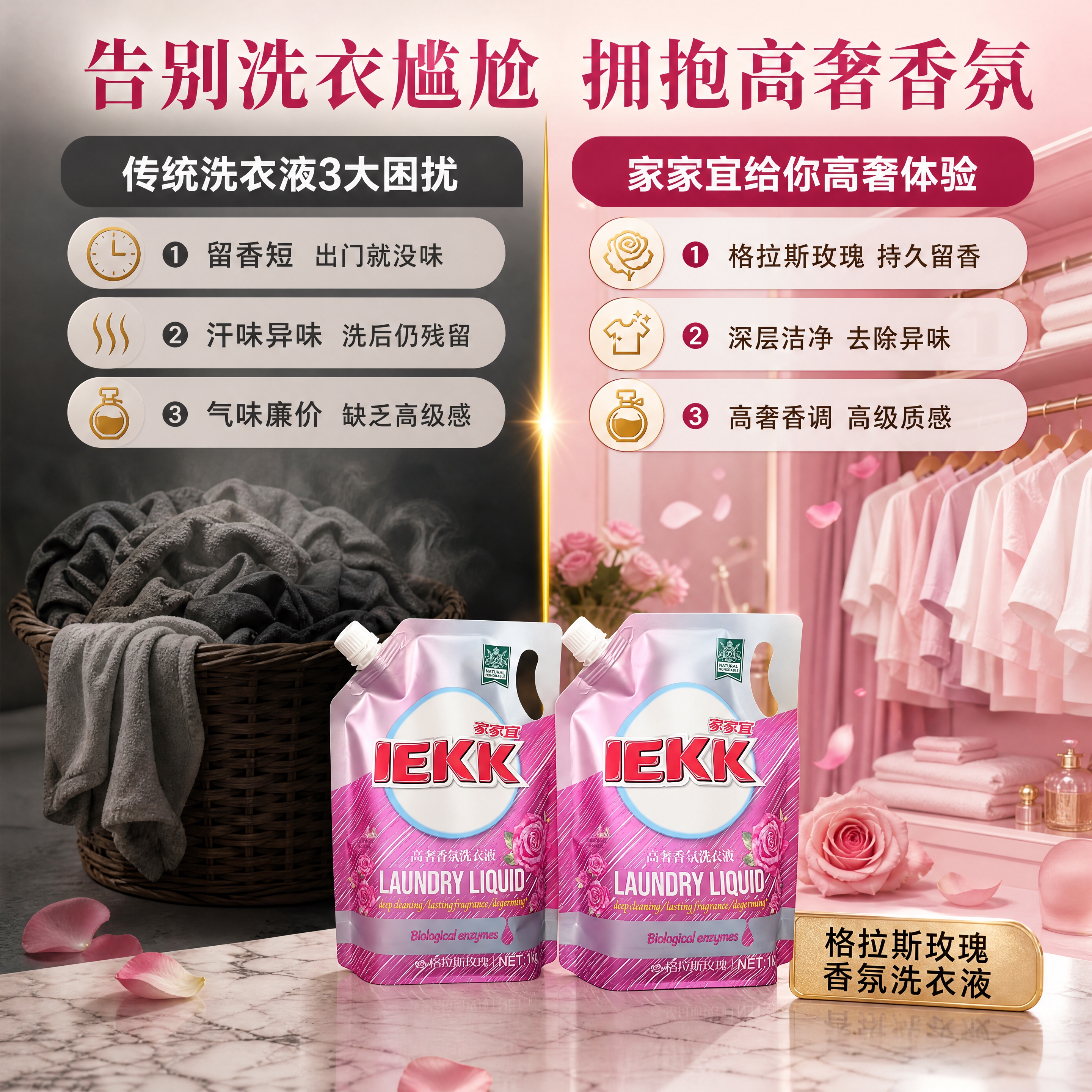 [商品] 使用【图1】家家宜高奢香氛洗衣液1kg自立吸嘴袋；保… - 图片创意预览