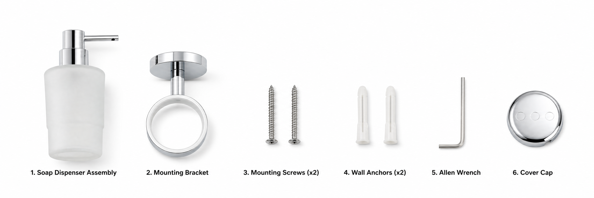 [第7屏] Included accessories list. Show all parts and accessories included with the soap dispenser, re预览效果