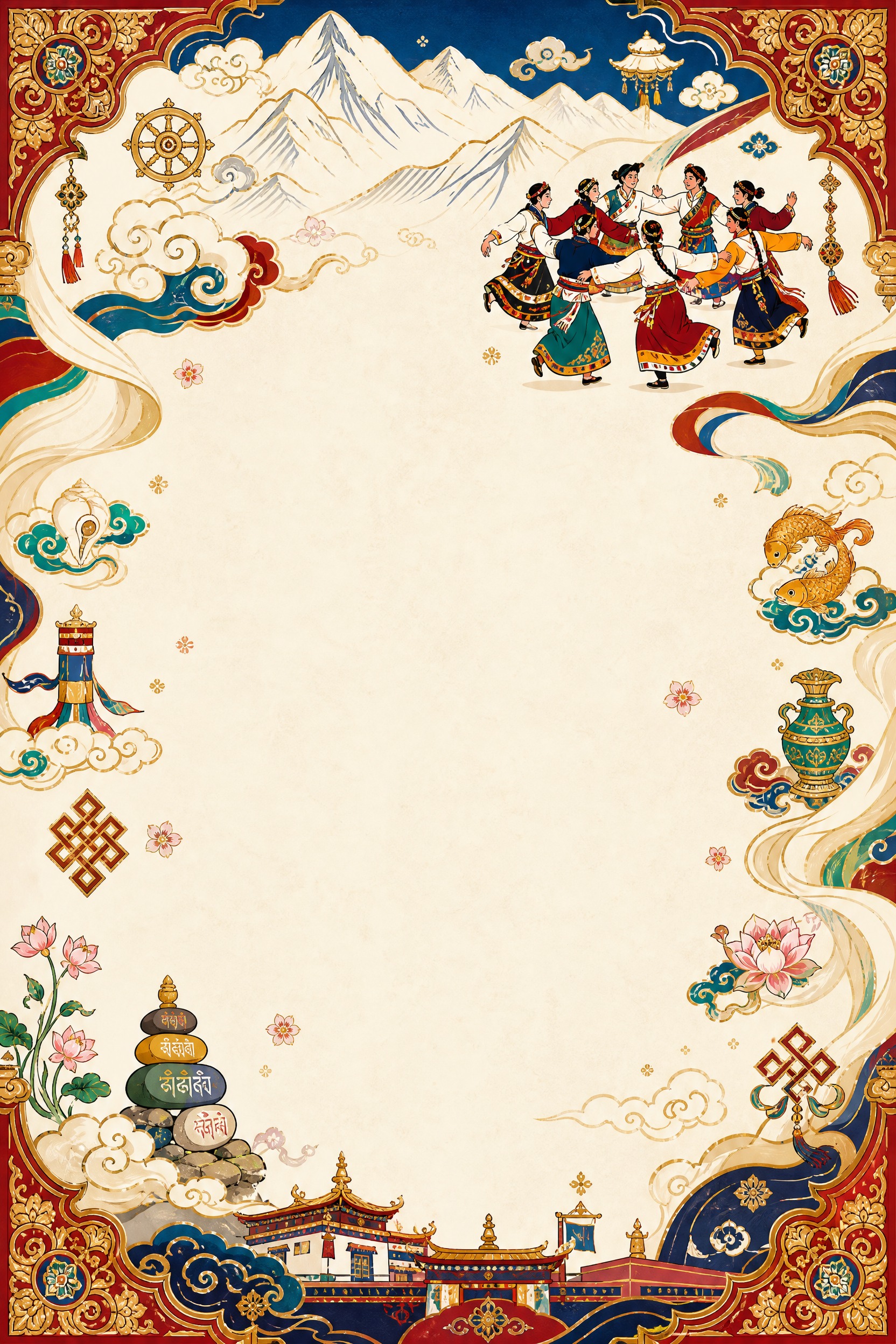 80cm×120cm竖版雪域文化协会招新KT板背景图，藏式民族… - 图片创意预览