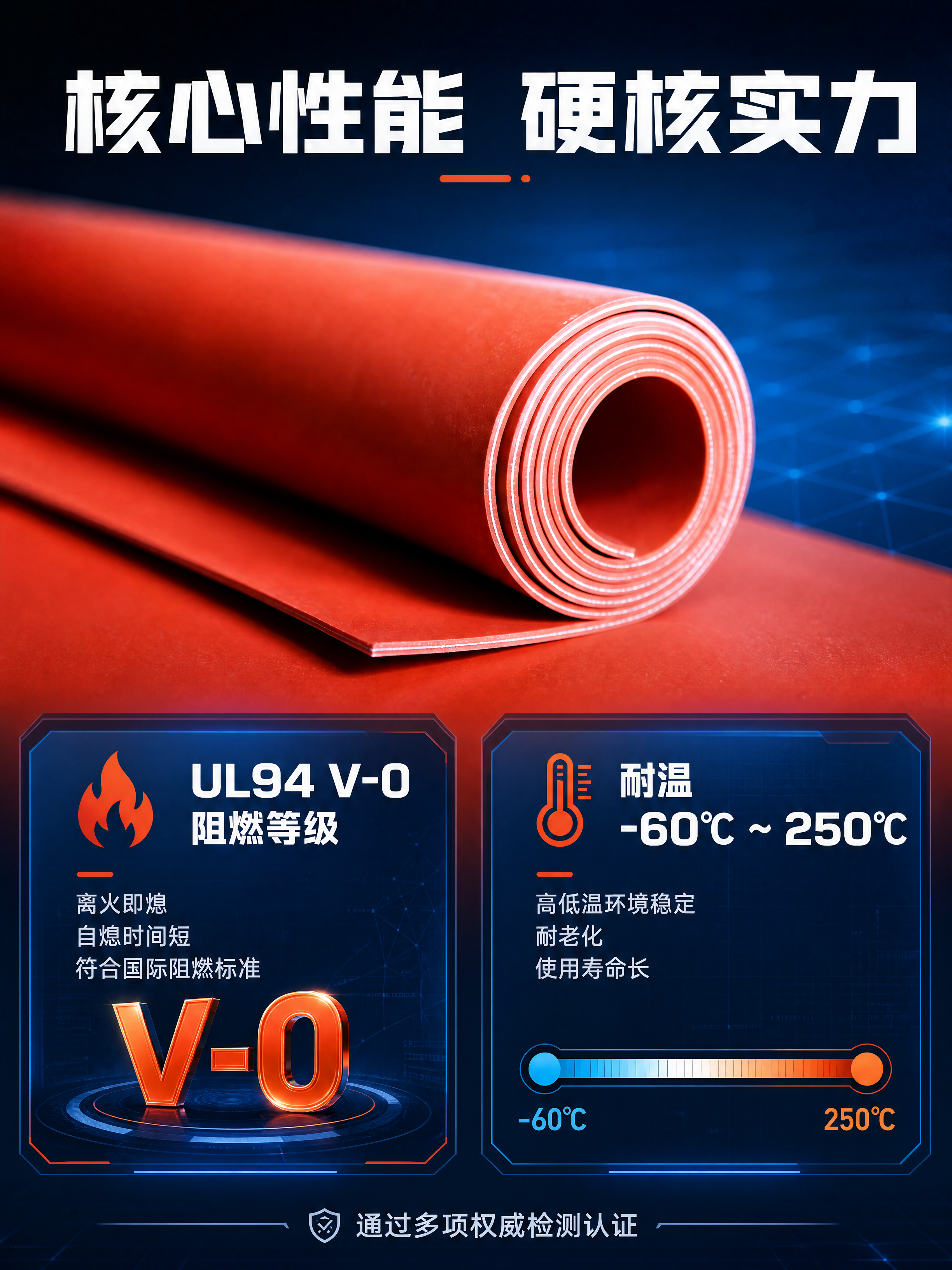 [商品] 使用【图8】橙红色阻燃硅胶卷材特写；保留橙红色硅胶材… - 图片创意预览