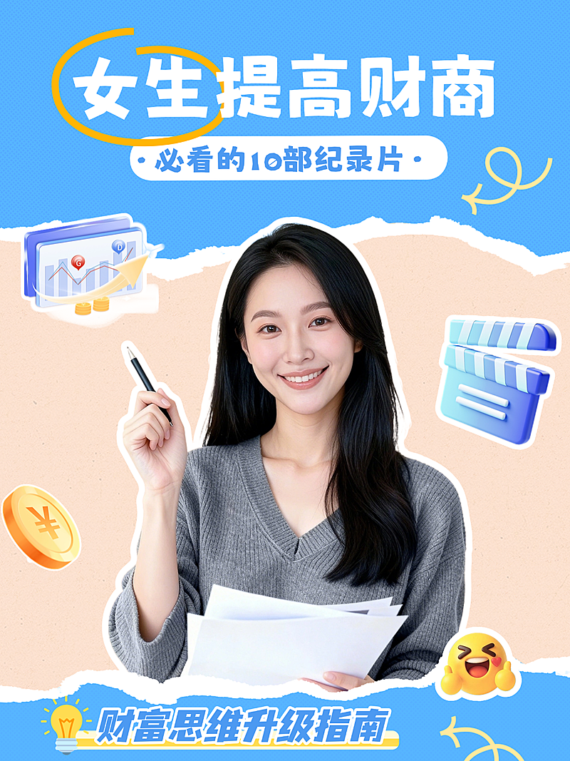 女性成长金融小红书封面海报纪录片蓝色