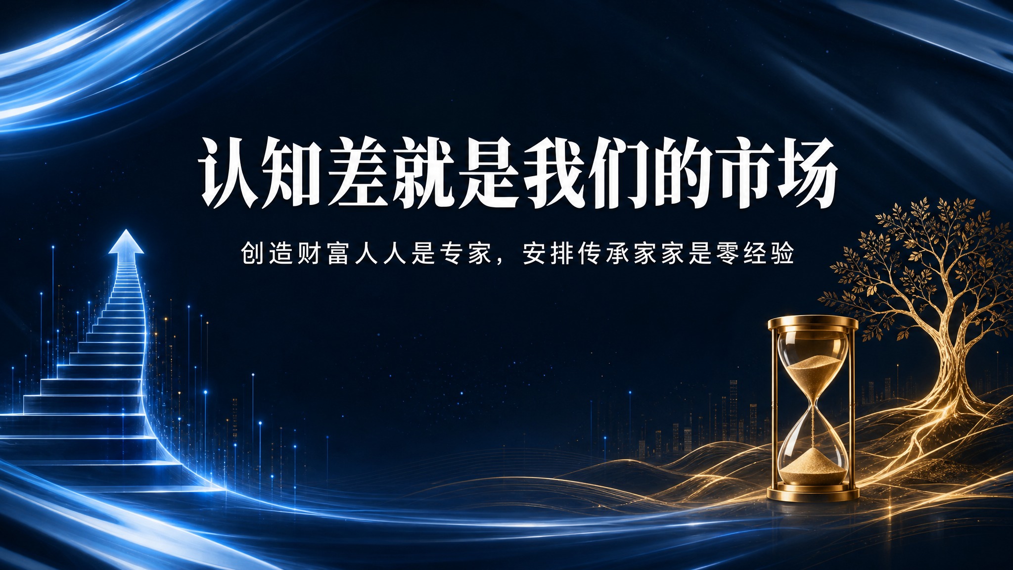 PPT横版尺寸的商务金融风格海报，背景参考深邃的藏青色流动光效… - 图片创意预览