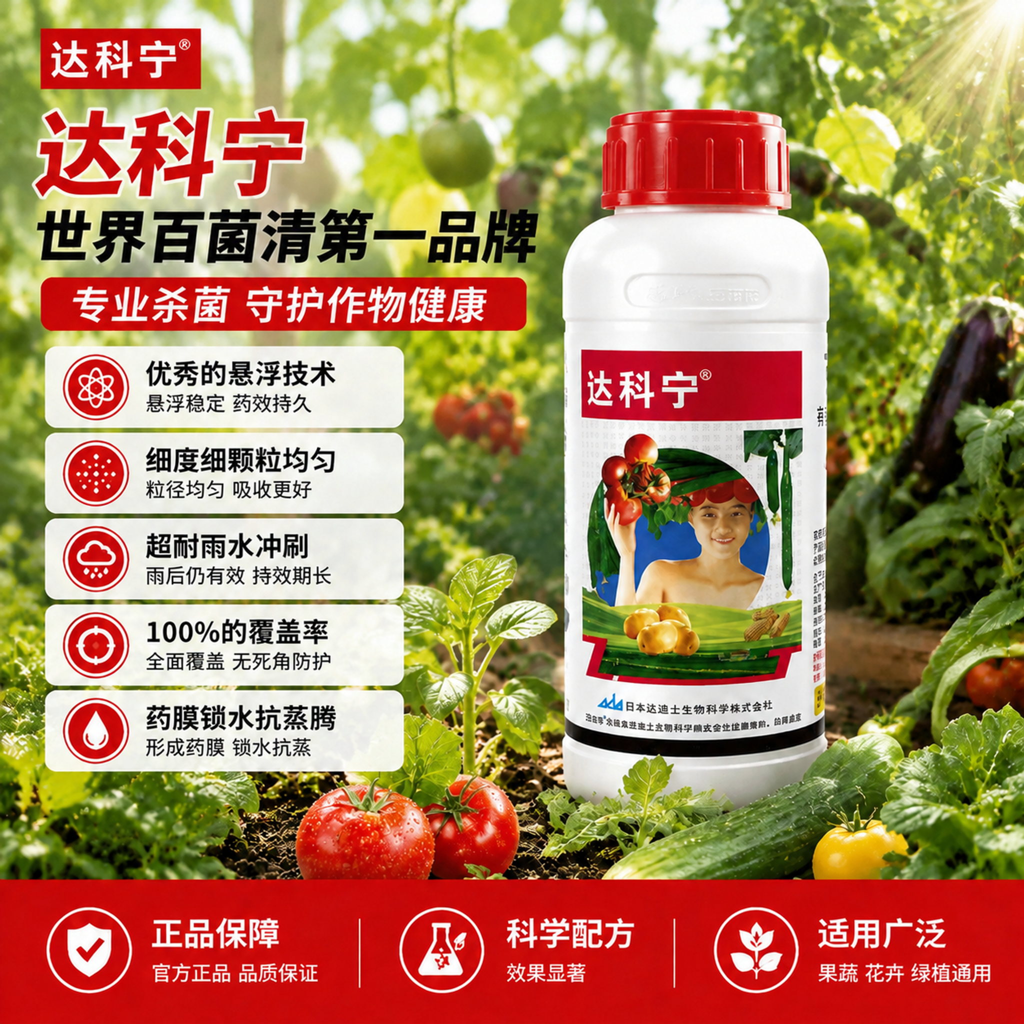 将这张达科宁电商主图的背景修改为瓜果蔬菜田园场景，去掉所有花卉… - 图片创意预览