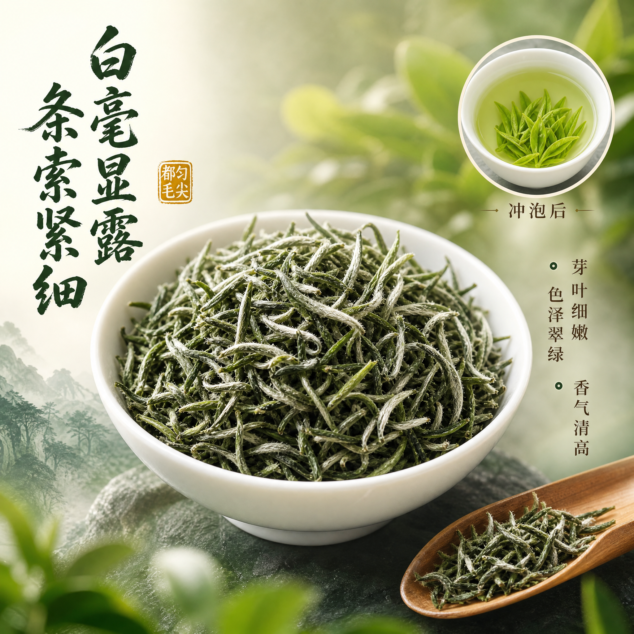 [主图-3] 都匀毛尖干茶细节微距图，展示茶叶品质与白毫特征，… - 图片创意预览
