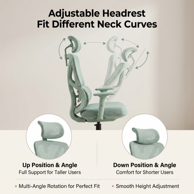 [Main Image 4] Adjustable headrest function display. Keep the product appearance (physical structure预览效果
