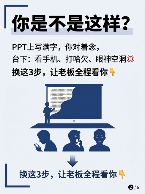 小红书图片脚本（3:4竖版｜1242×1660 px）
整体风格
专业汇报干货 · 清爽商务 · 高识别度
主色调：深蓝（#1B3B6F）+ 亮湖蓝（#2F8FBF）+ 浅灰白（#F4F7FB）
字体预览效果