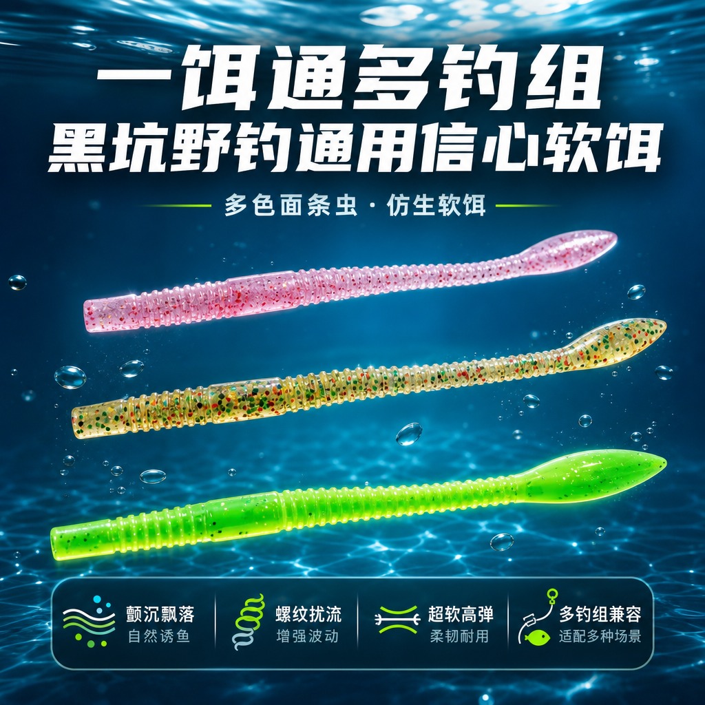 [商品] 使用【图1】【图2】三色面条虫路亚软饵（粉色闪粉款、… - 图片创意预览