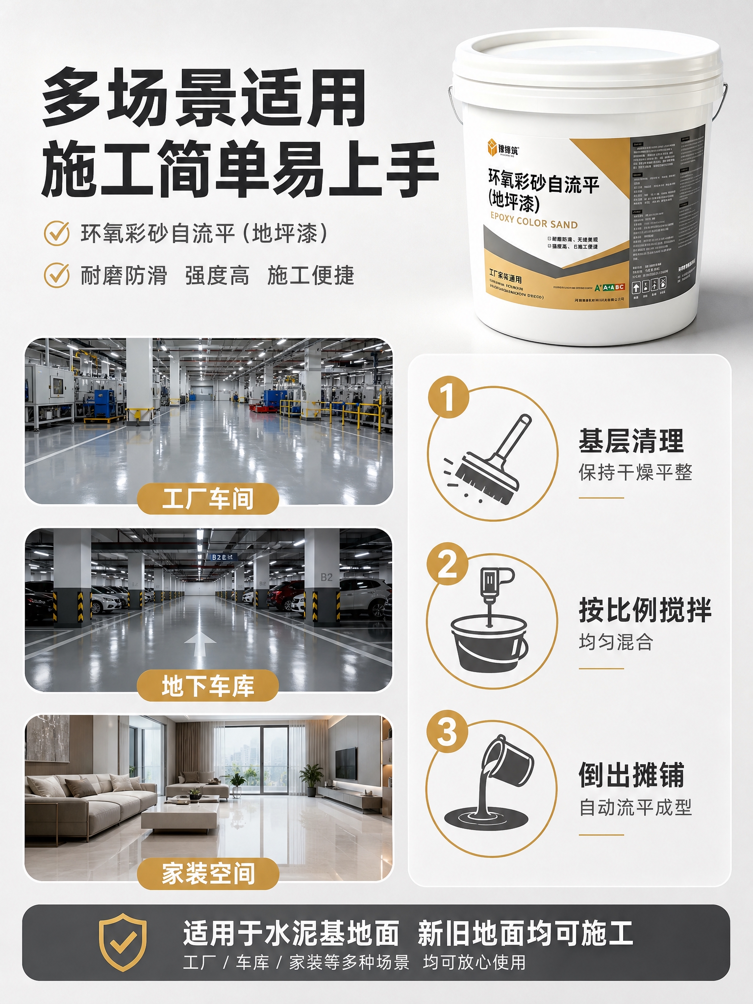 [主图-4] 多场景适配与施工步骤展示，任务是说明产品适用场景… - 图片创意预览