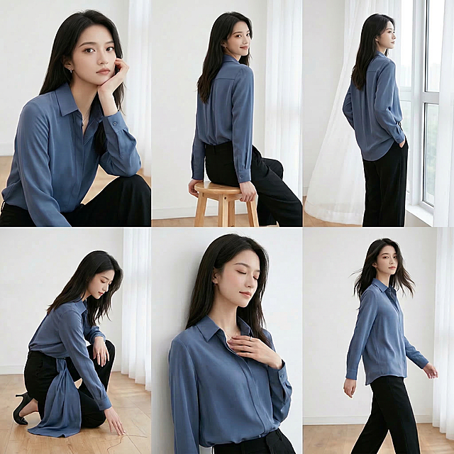 提取并生成左上方第一张蓝色衬衫女装图，保留原图内容，保持清晰画质