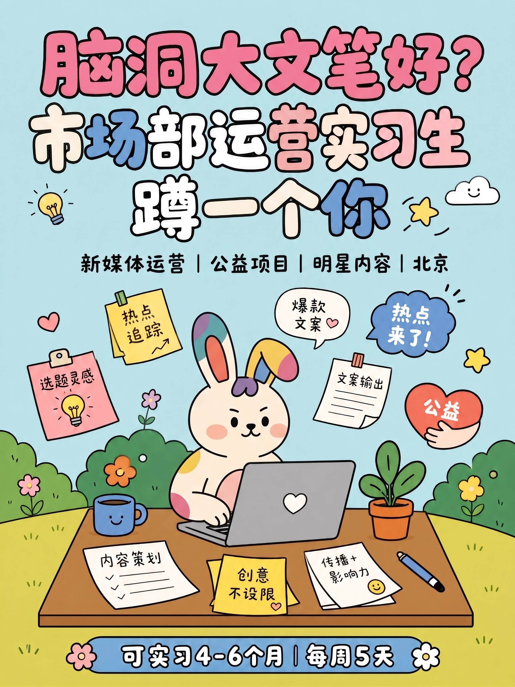 帮我把画面内容改的脑洞大文笔好字体大一点 下面的市场部运用实习… - 图片创意预览