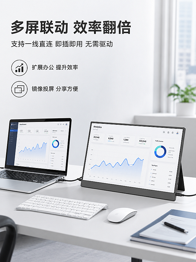 使用电商详情页技能根据商品图「图片1」「图片1」「图片1」「图片1」「图片1」「图片1」生成1套详情页，参考图为，商品名称为15.6寸高清带支架便携显示器，卖点为核心卖点：高清大屏（1080P） 轻薄便携（590g）背部支架（0°~120°）多屏联动 即插即用 方便收纳 适用人群：移动办公 居家追剧 多屏游戏 联屏会议 具体参数： 屏幕尺寸：15.6英寸 屏幕比例：16：9 分辨率：1920x1080 面板类型：IPS 刷新频率：60Hz 亮度：250cd/㎡ 对比度：1000：1 色域：72%sRGB 可视角：170° 音响：8Ω1W*2 接口：HDMI mini*1 Type-C*2 工作温度：0°C - 60°C 面壳/底壳/支架材质：ABS 产品净重：590g 整机尺寸：356.5*223.5*12.6*7.4mm 支持Switch-PS5/4-Xbox 支持PWM调光 支持AMD Freesync技术 包装清单：产品主体+User Manual说明书+包装盒+ USB2.0  H=1M *1  HDMI2.0  H=1M *1  TYPE C 3.1  H=1M*1 ，适配平台为京东，图片比例为3:4，需求屏数为16张，模块包含 ，其他要求为注意：背部支架多角度可调节 不带皮套 不接外部支架 产品外观请严格遵循上传的图片！