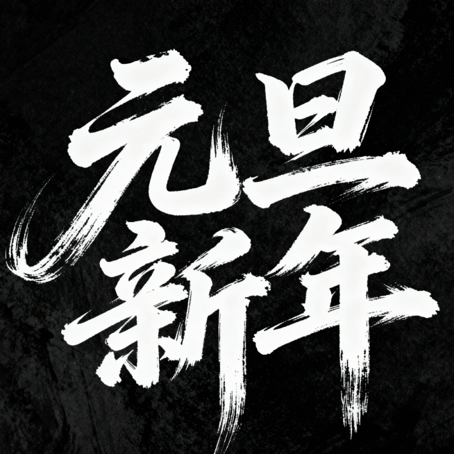 帮我设计一个“元旦 新年”大气书法字体 笔触飞扬潇洒 黑底白字预览效果