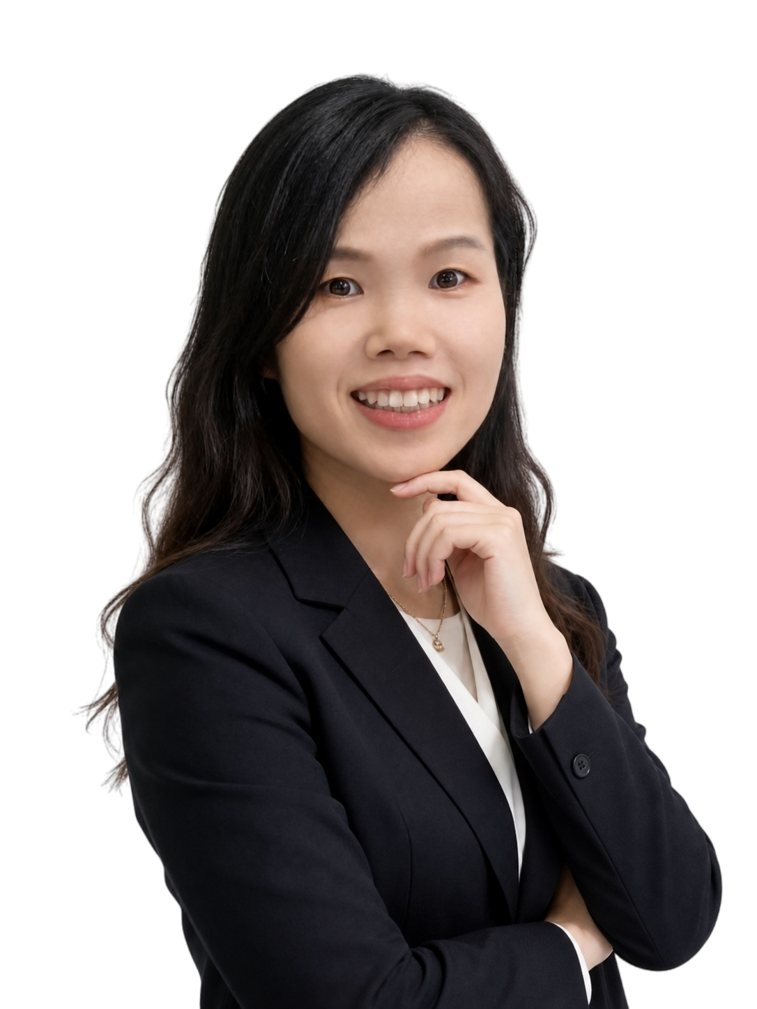 将图中人物的手势修改为：右手抬起至下巴处，手指轻托下巴，左手交… - 图片创意预览