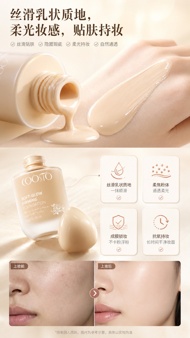 [商品] 使用【图1】COOSTO柔光紧致粉底液；保留瓶身、瓶… - 图片创意预览
