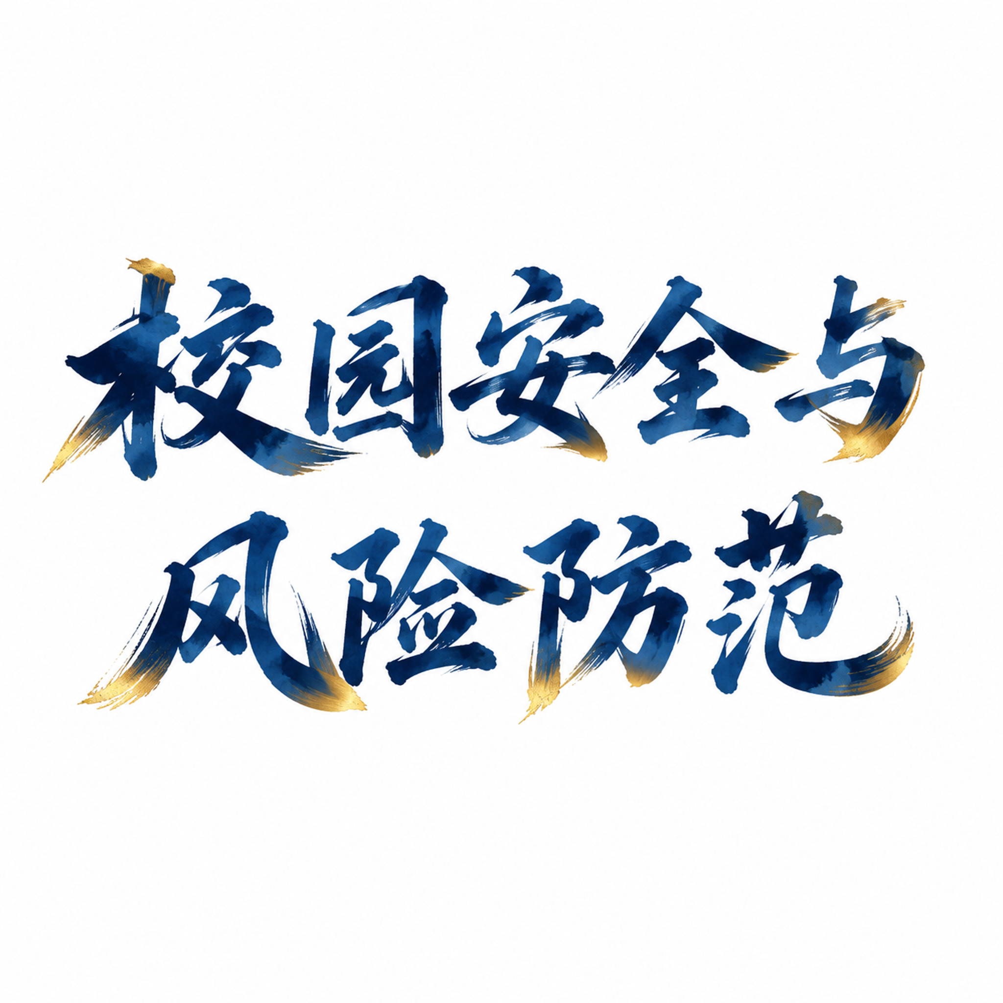 纯白色背景，深蓝色渐变毛笔书法标准字，内容为八个大字「校园安全… - 图片创意预览