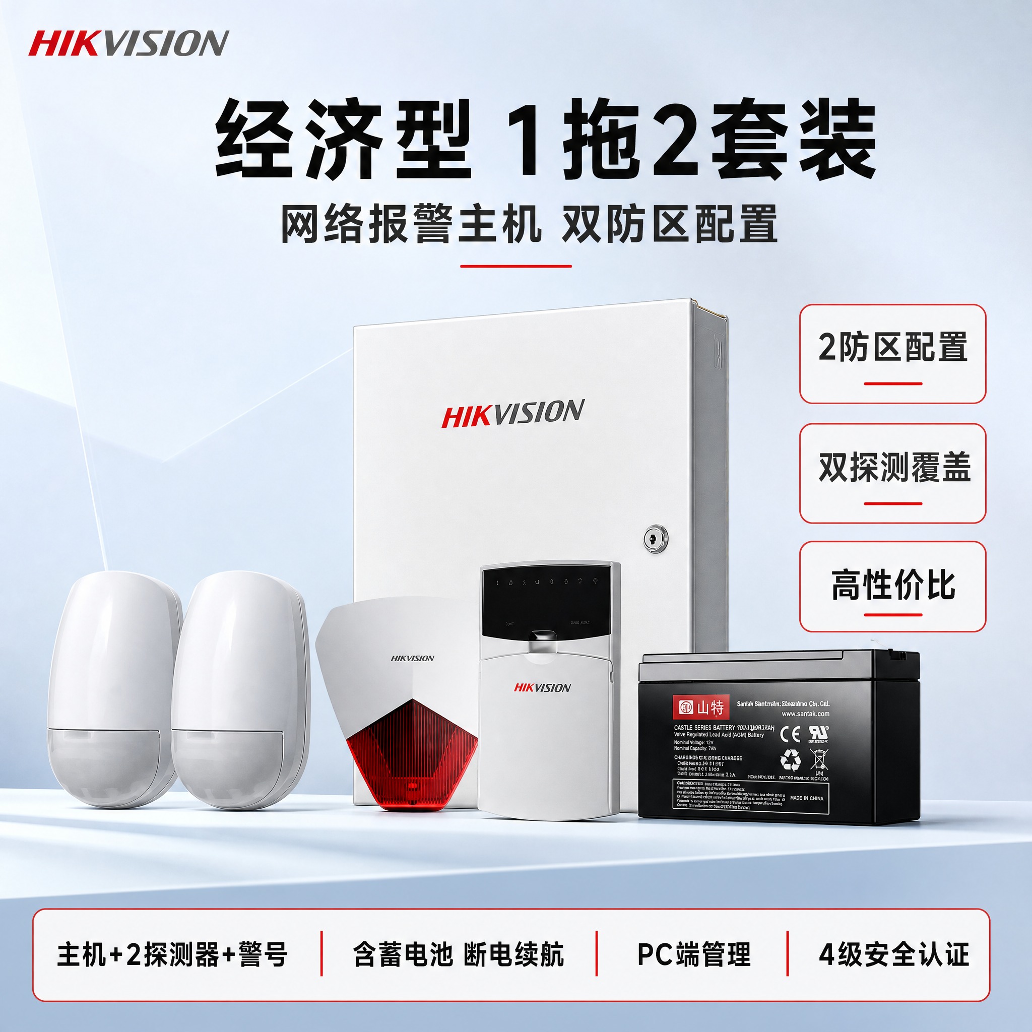 [主图] 海康威视经济型1拖2报警套装商品主图，参数框使用红框… - 图片创意预览