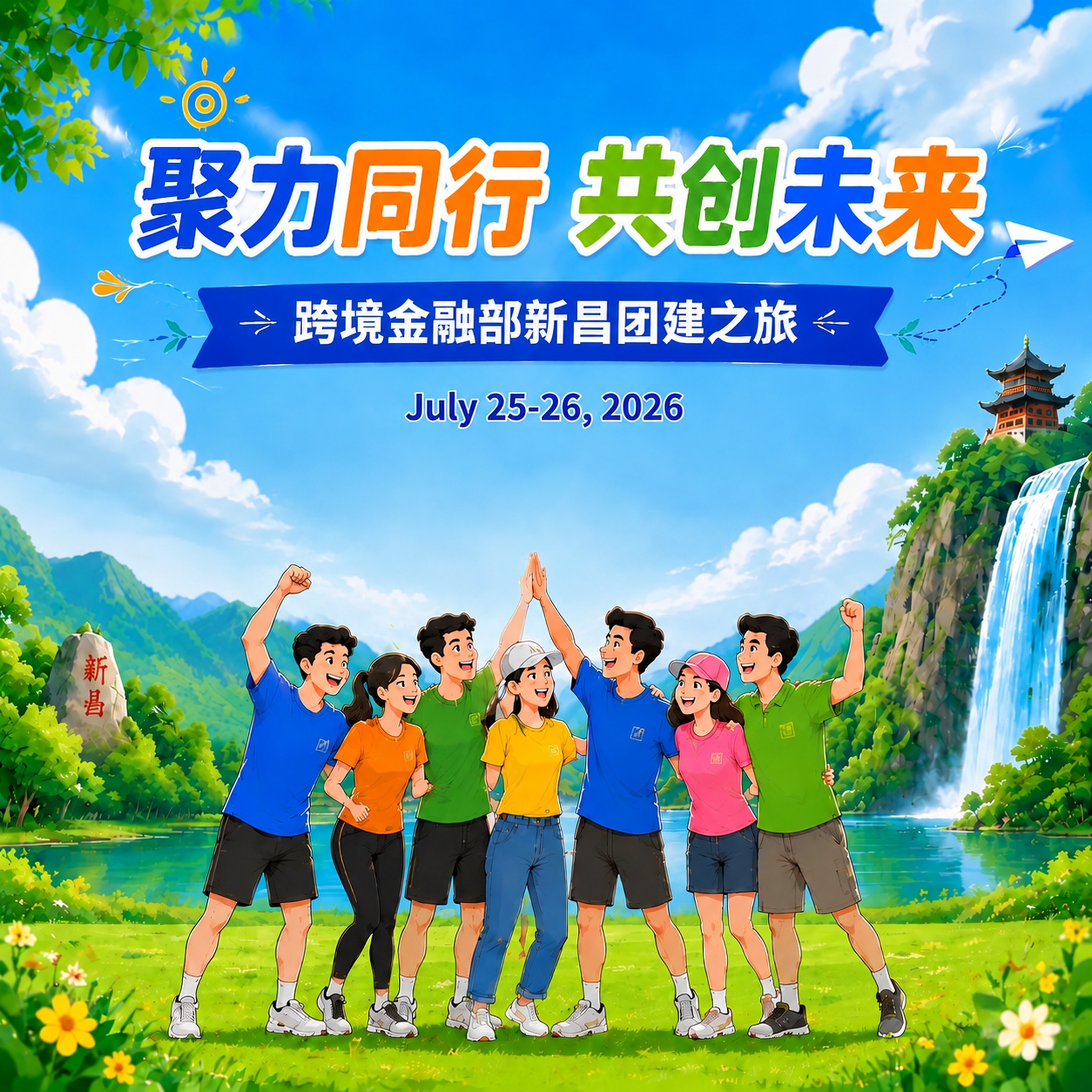 保持这张团建海报的画面内容、构图、文案和风格完全不变，仅提升分… - 图片创意预览