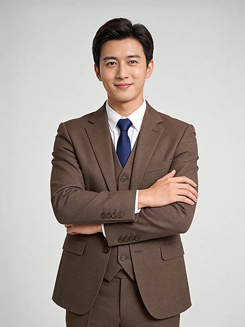 咖色西装马甲套装男性职场形象照