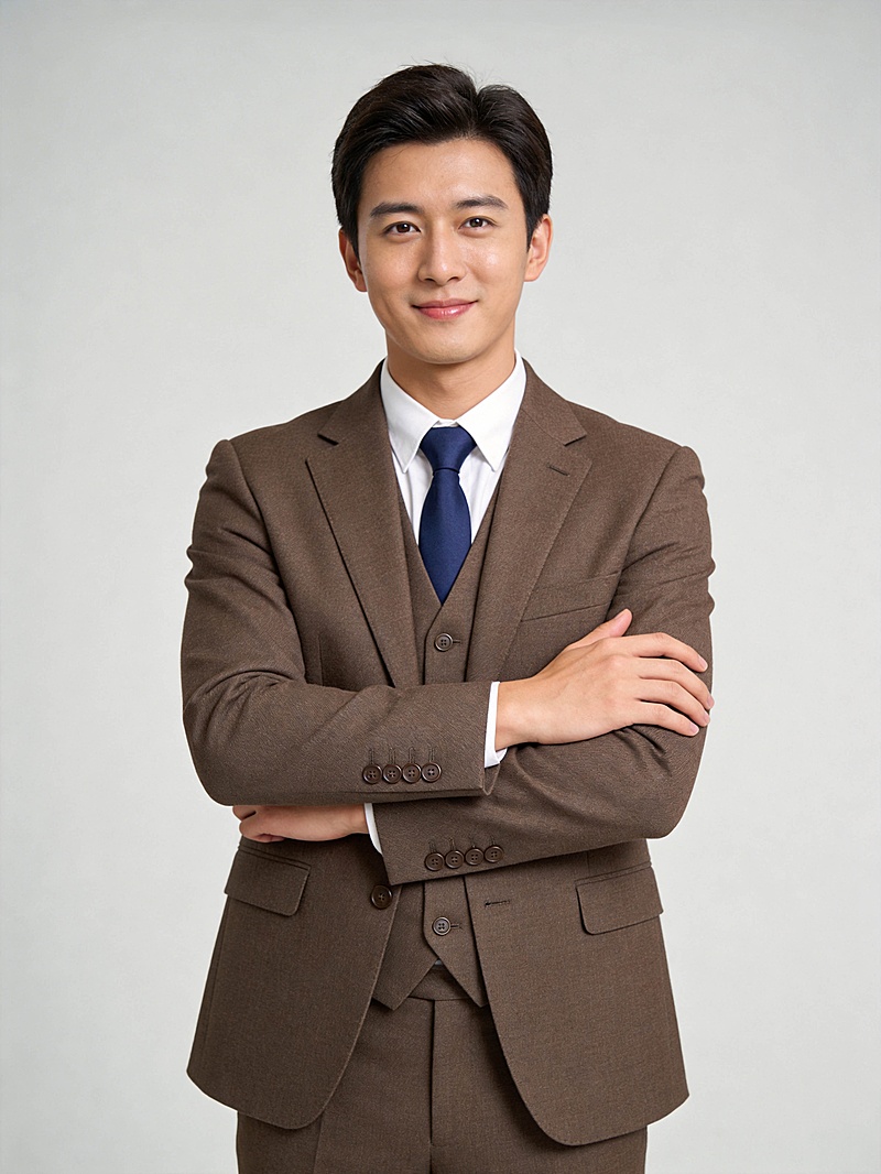 咖色西装马甲套装男性职场形象照