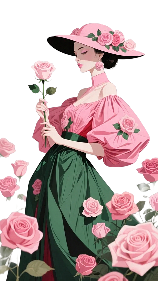 图中玫瑰花朵都改成不同程度的浅粉色
