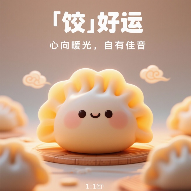 现在要为盈温暖，「饺」好运这个大主题，围绕一些小主题做系列海报，生成5张海报，画面主题都是饺子，配上分别给出的文案，要契合当下审美潮流，且各个海报风格统一成系列，注意饺子不需要太写实，可以稍微卡通一点预览效果
