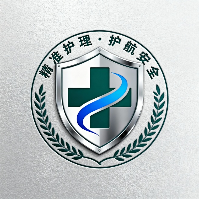 颜色搭配：深绿色十字（#2E8B57），宝蓝色血管（#1E90FF），银色盾牌边框
布局结构：十字居中，血管纹路呈S形环绕，盾牌作为外围框架
文字融入：可在圆圈外围添加"精准护理 · 护航安全"字样预览效果