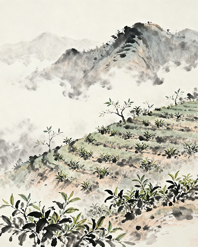 生成水墨画风格的茶山
