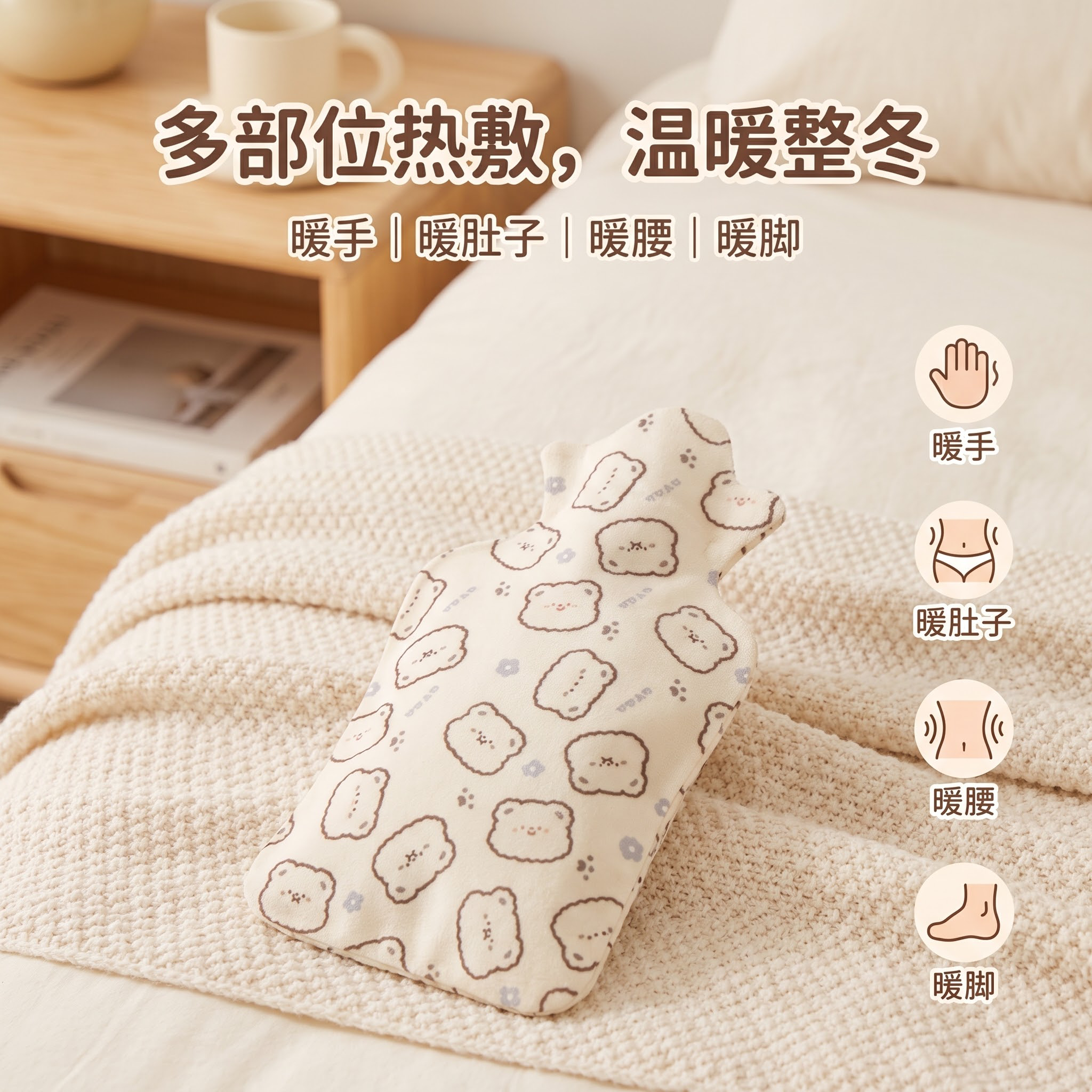 严格还原上传的小熊款热水袋产品图，包括布套设计、颜色、卡通图案… - 图片创意预览