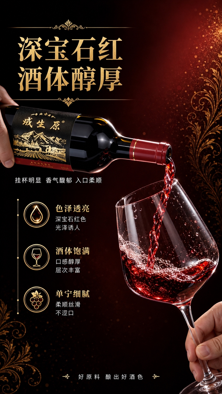 [商品] 使用【图2】倒酒实拍图；保留红酒瓶、金色山水Logo… - 图片创意预览