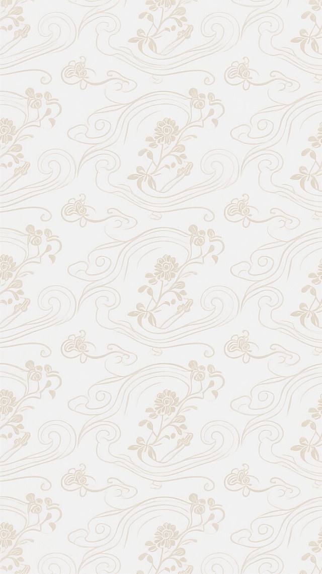 一张具有精致线条感的中式传统纹样背景图，整体采用简约的米白色线条在纯白色背景上勾勒，风格清雅古朴，线条流畅细腻，呈现出典型的中国传统祥云和波浪纹元素的连续重复图案，纹样布局均匀对称，充满韵律感和古典美学气息，同时融入新的中式传统花卉缠枝纹元素，保持与原图一致的线条粗细、色彩搭配和整体素雅风格，形成既传统又略带变化的全新连续纹样图案。