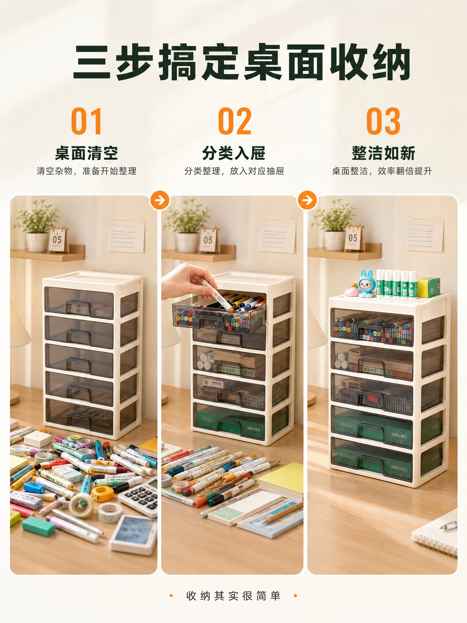 [商品] 使用【图1】【图3】米白色五层抽屉式收纳柜；保留五层… - 图片创意预览