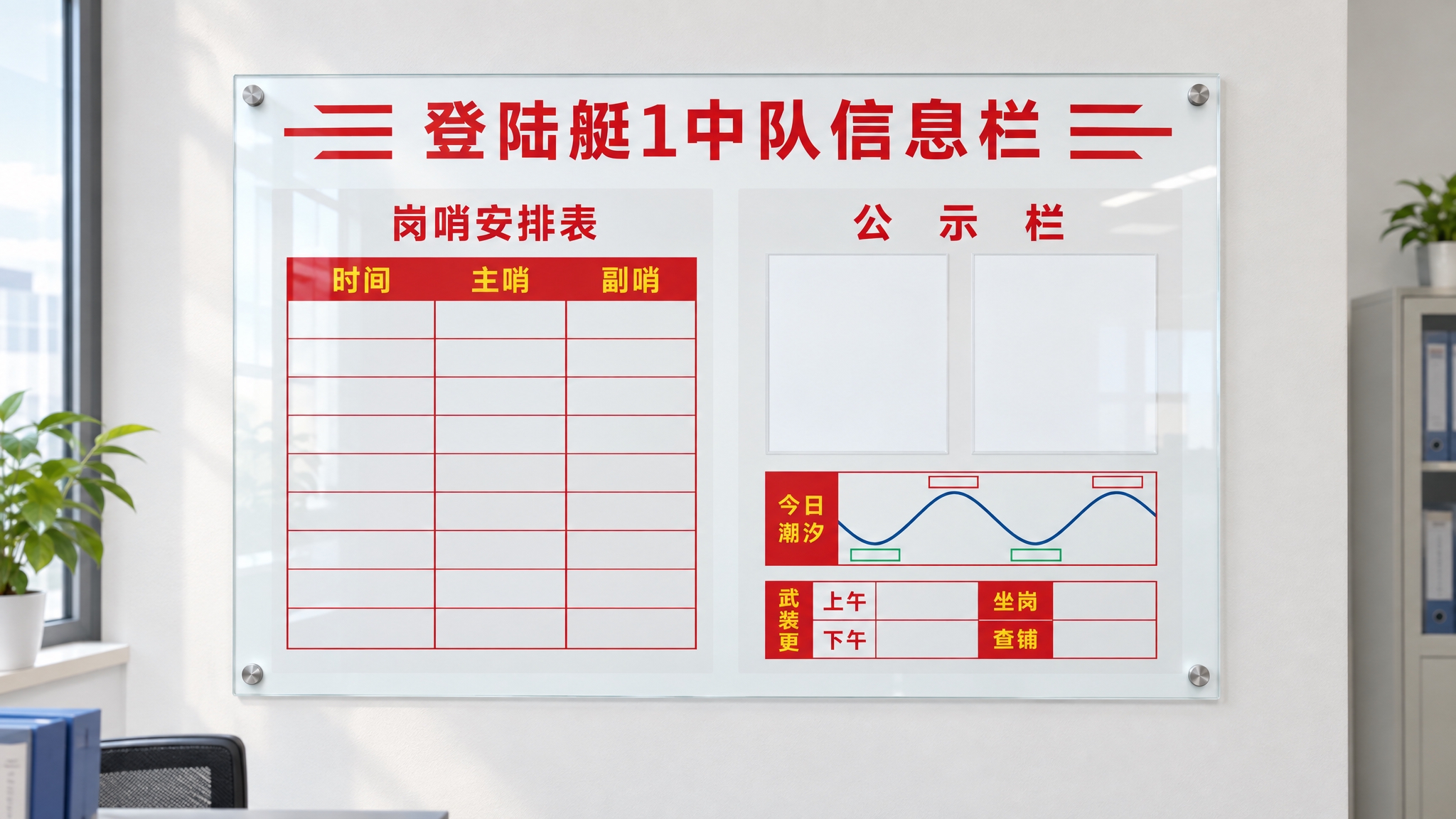 办公室墙面场景，墙上安装一块长120cm高90cm的无边框超白… - 图片创意预览