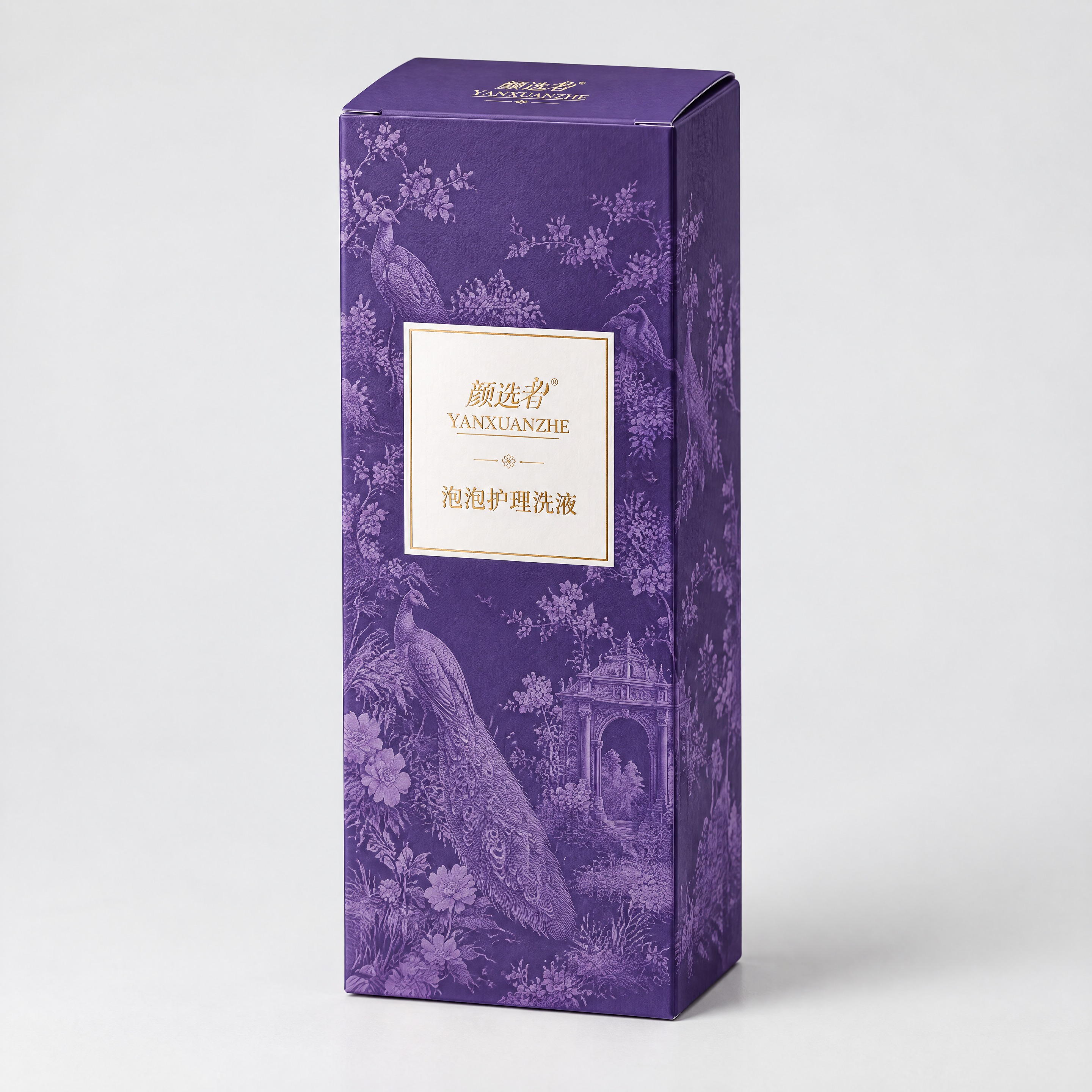 根据提供的包装刀版图，生成颜选者品牌泡沫洗液长方形包装盒3D效… - 图片创意预览