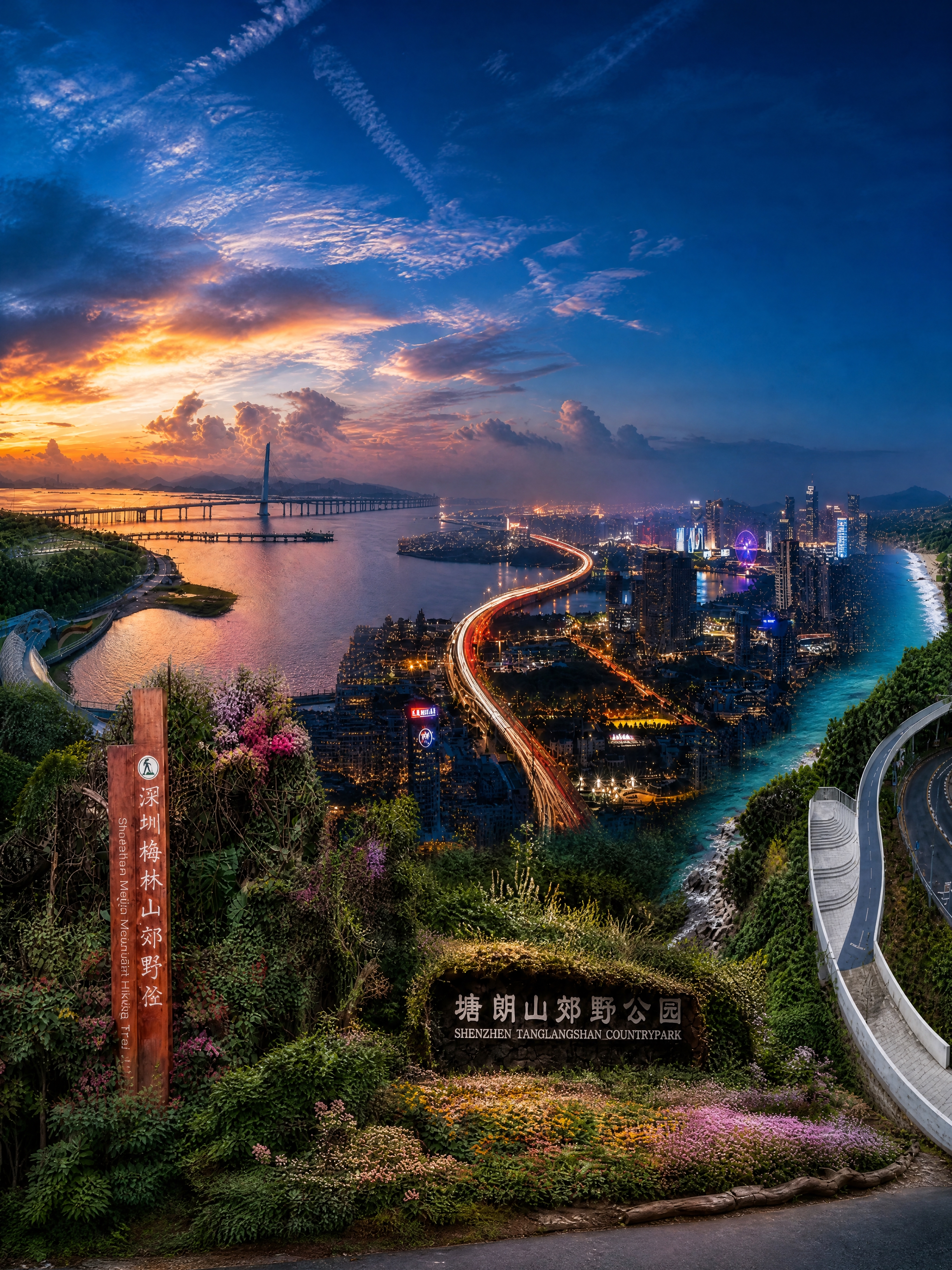 将这张深圳风景拼接图调整为小红书封面比例3:4竖版尺寸，保持画… - 图片创意预览