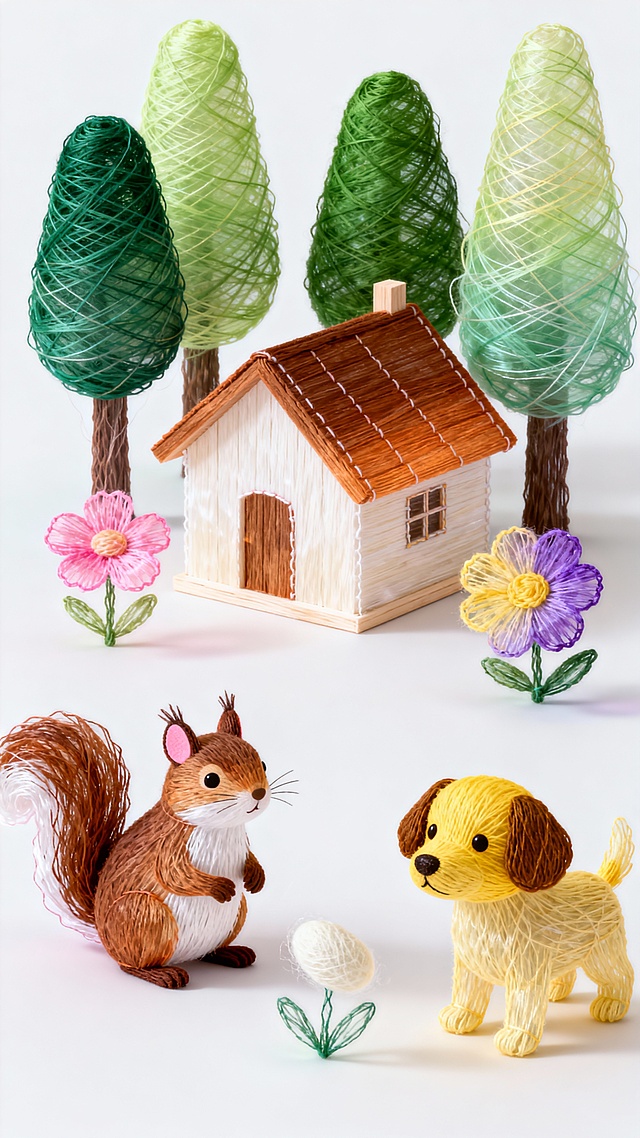 毛线绣森居：软纱屋配彩树，绒宠嗅花，织就暖甜林居