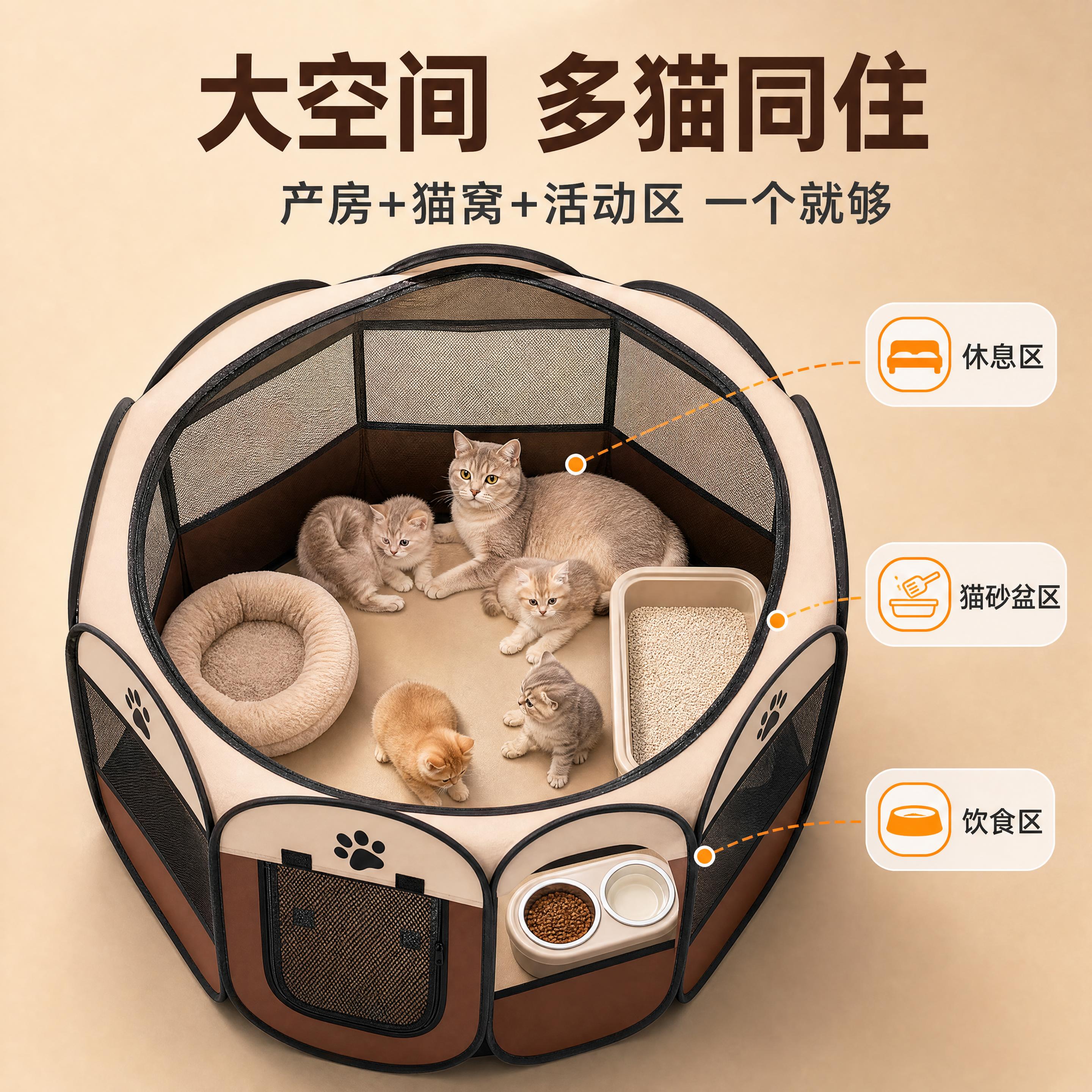 [主图-3] 功能演示：大空间产房，内部宽敞多猫同住，展示空间… - 图片创意预览