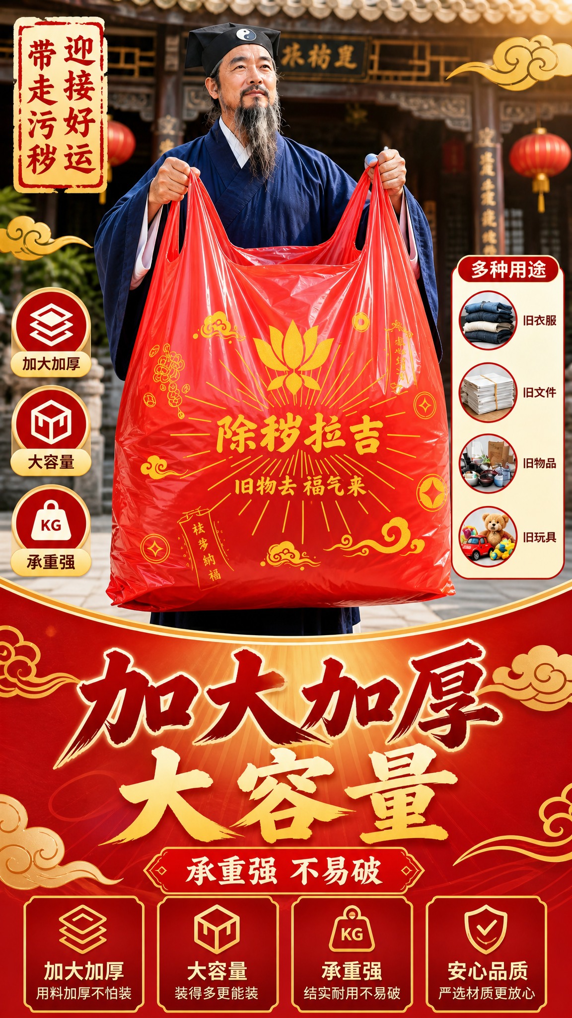 [商品] 使用【图2】红色背心式吉祥印花收纳袋；保留红色塑料袋… - 图片创意预览