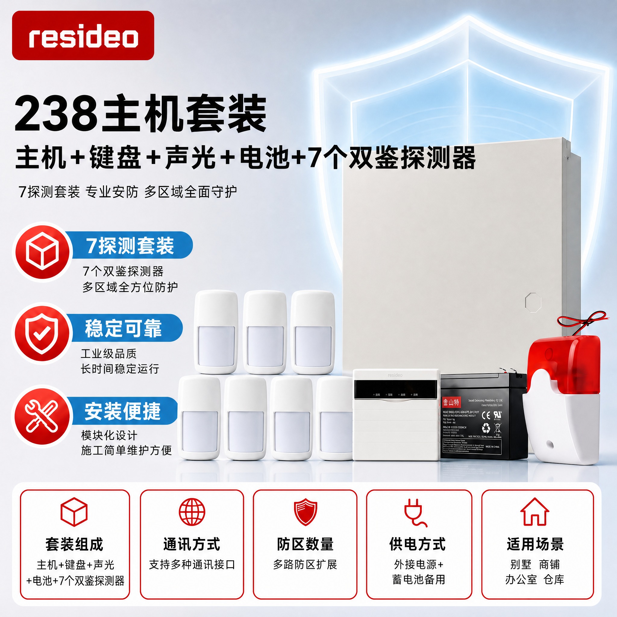 [主图-1] 238主机+键盘+声光+蓄电池+7个双鉴探测器… - 图片创意预览