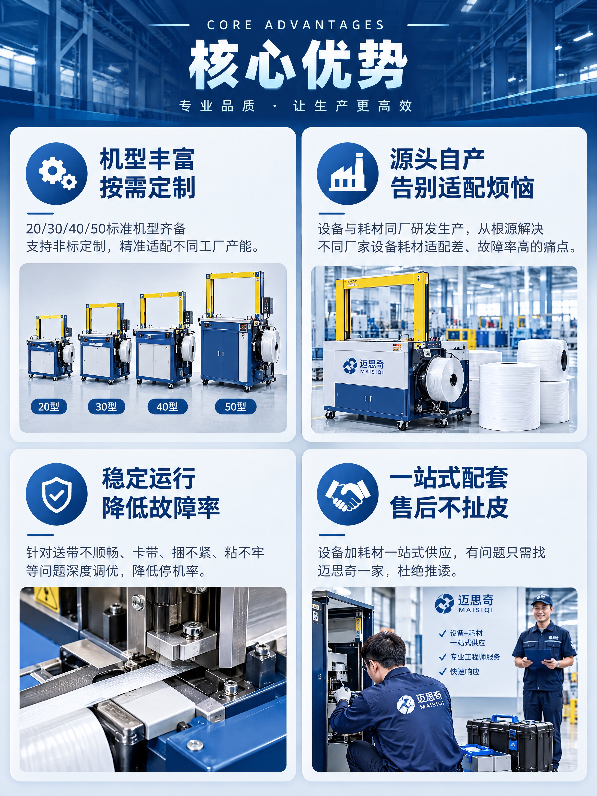 电商详情页，核心优势第1-4，四宫格布局。工业风专业商务感，深… - 图片创意预览